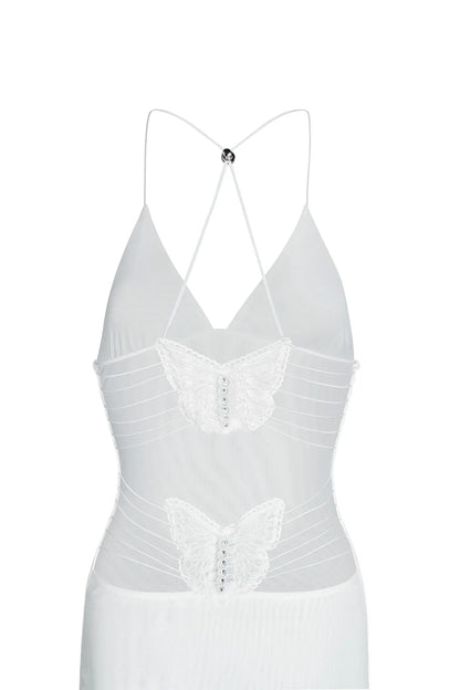 Women's Maxi Dress – Sleeveless – Open Back with Butterfly Details – Slim Fit