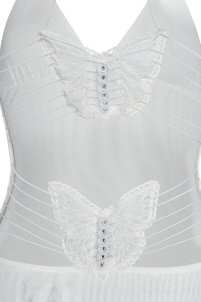 Women's Maxi Dress – Sleeveless – Open Back with Butterfly Details – Slim Fit