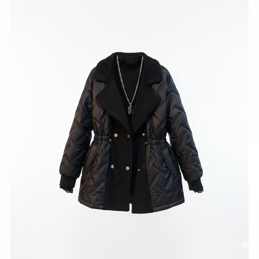 Alina Quilted Double-Breasted Jacket | Drawstring Waist Coat