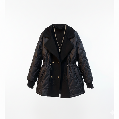 Alina Quilted Double-Breasted Jacket | Drawstring Waist Coat