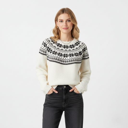 Astrid Knit Sweater – Fair Isle Pattern – Round Neck – Long Sleeves