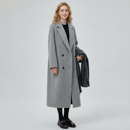 Women's Elegant Long Coat – Soft Wool Blend – Relaxed Tailored Silhouette – Buttoned Front