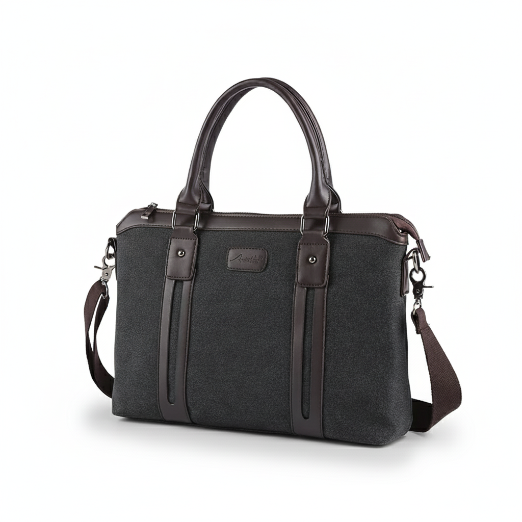 Theodore Structured Briefcase Bag | Faux Leather Accents Zipper Closure Bag
