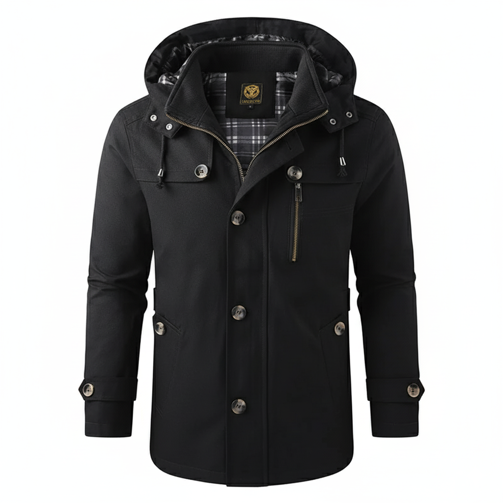 Theo Hooded Casual Jacket | Plaid Lining Button Pockets Jacket