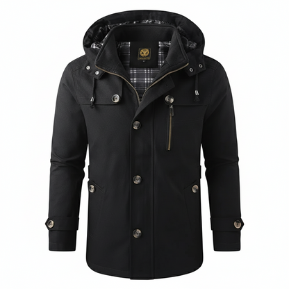 Theo Hooded Casual Jacket | Plaid Lining Button Pockets Jacket