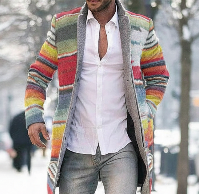 Men's Coat - Elegant Striped Pattern - Classic Fit - Button Closure & Lapels