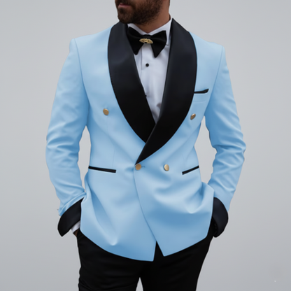 Men’s Formal 2-Piece Suit – Tailored Fit – Double-Breasted Jacket & Trousers – Shawl Lapel