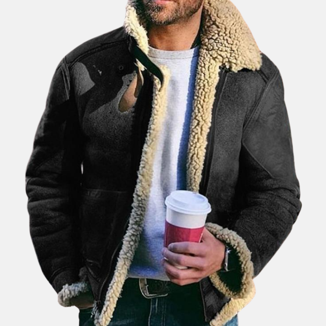 Men's Shearling Jacket - Genuine Leather - Thick Fleece Lining - Warm and Timeless Design
