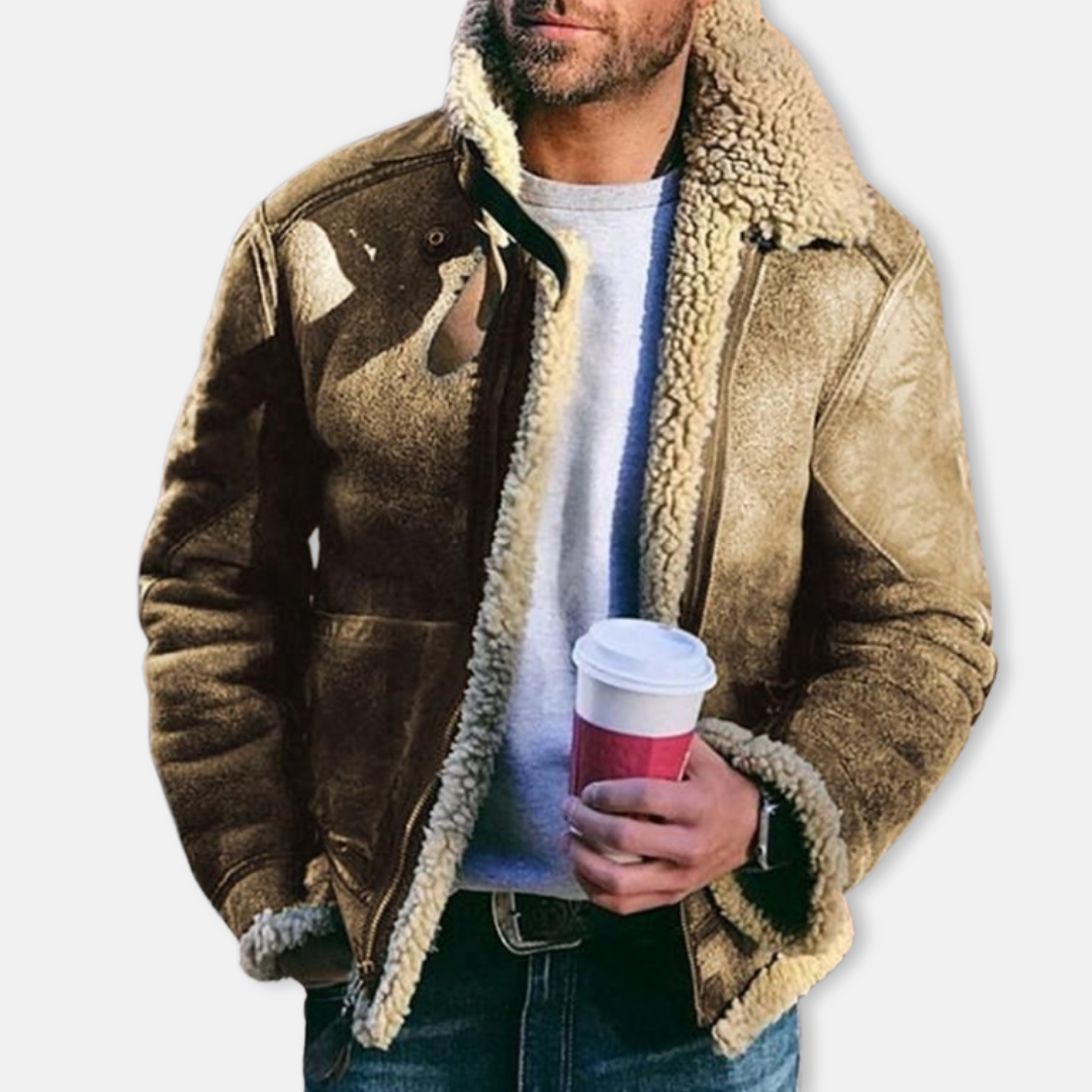 Men's Shearling Jacket - Genuine Leather - Thick Fleece Lining - Warm and Timeless Design