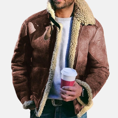 Men's Shearling Jacket - Genuine Leather - Thick Fleece Lining - Warm and Timeless Design