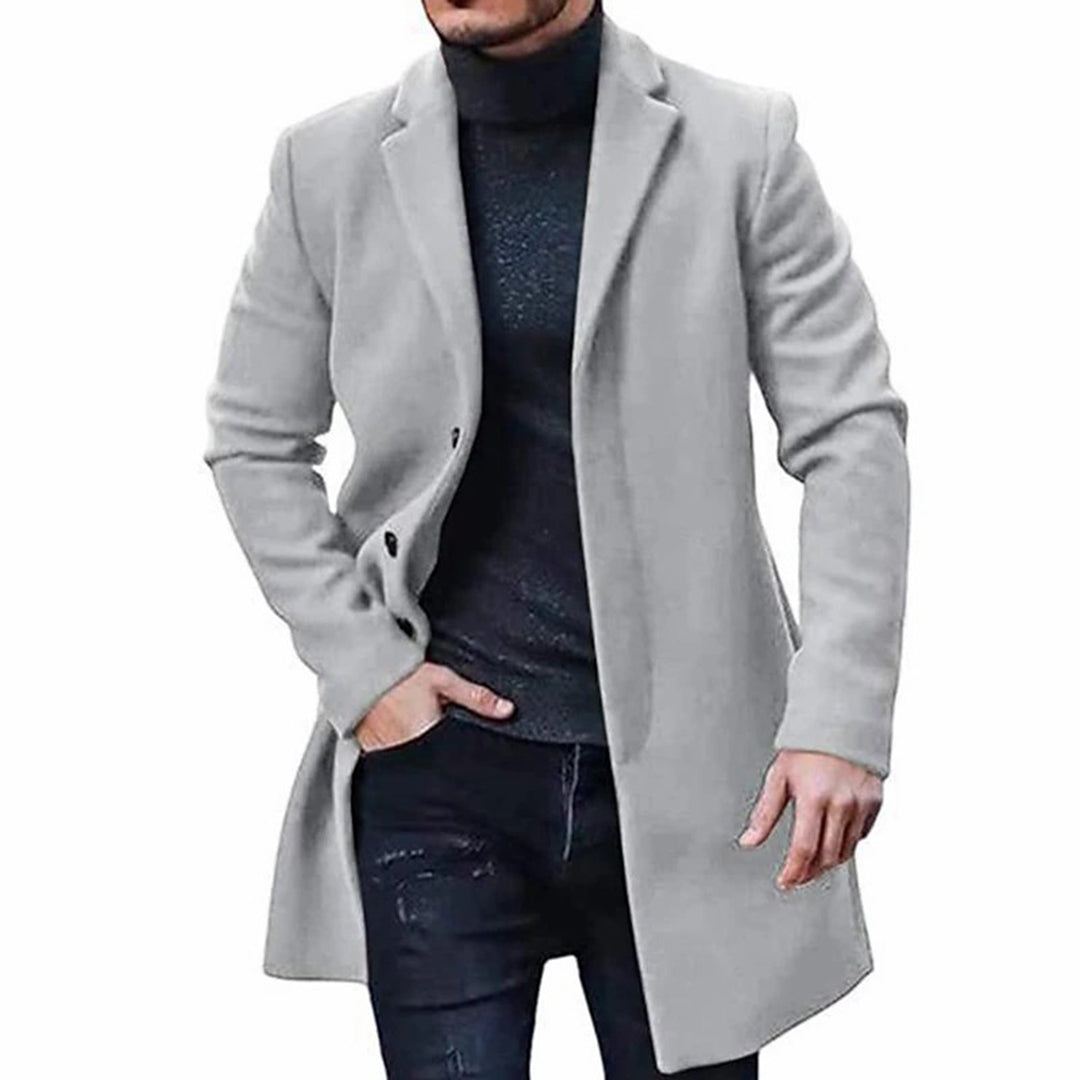 Men's Coat – Tailored Fit – Wool Finish – Single-Breasted – Knee Length – Smart Casual