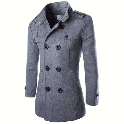 Men's Jacket – Wool – Tailored Fit – Double Breasted – High Collar – Epaulettes