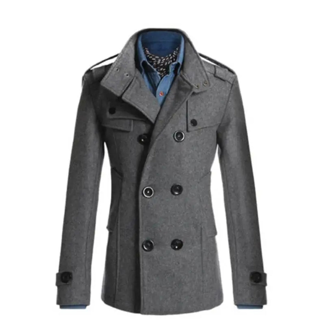 Men's Coat – Double Breasted – Tailored Fit – Wool Texture – Classic Cut