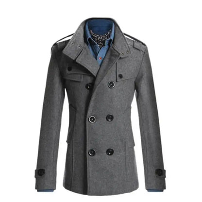 Men's Coat – Double Breasted – Tailored Fit – Wool Texture – Classic Cut