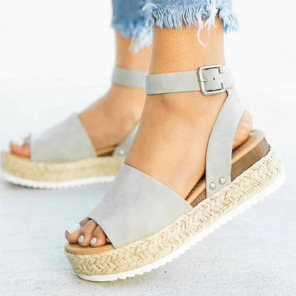 Dame Espadrille Sandaler - Platform Hæl - Jutereb Detaljer - Justerbar Ankelrem