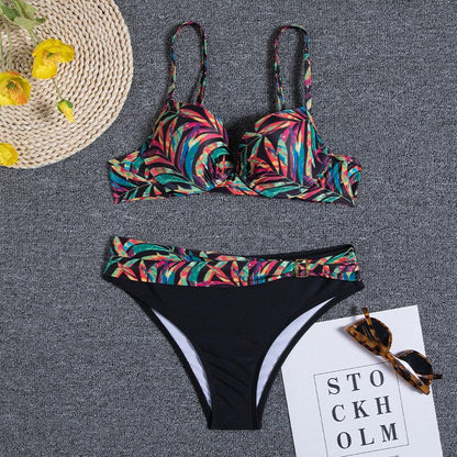 Women's Bikini Set – Supportive Cups – Adjustable Straps – Floral Print – Ruched Top