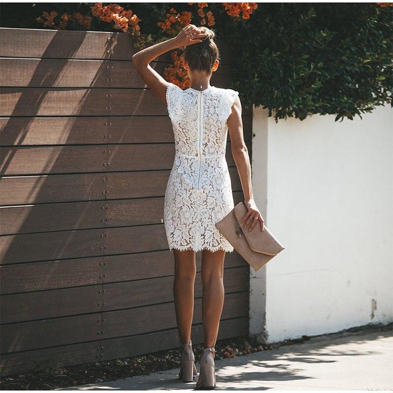 Dress for women – Slim fit lace – Mini length – High neck – Short sleeves