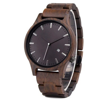 Sebastian Wooden Quartz Wristwatch | Minimalist Dial Date Window Wristwatch