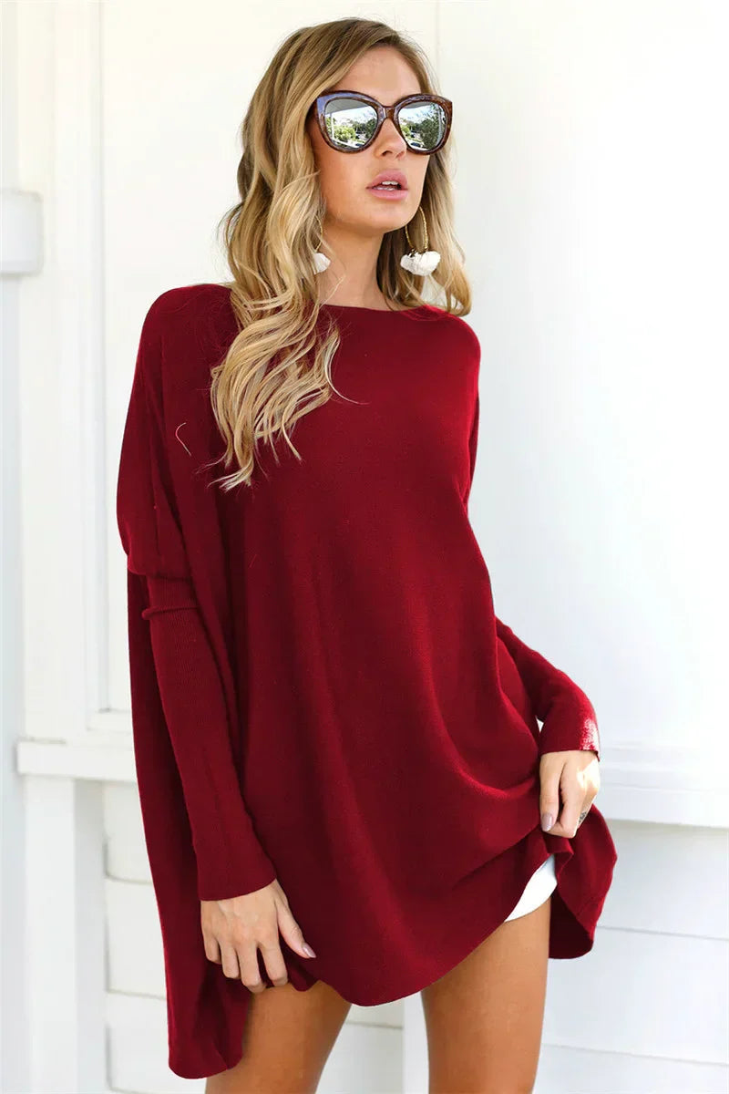 Women's Pullover Sweater – Oversized Fit – Soft Knit – Long Tunic Length – Casual Style