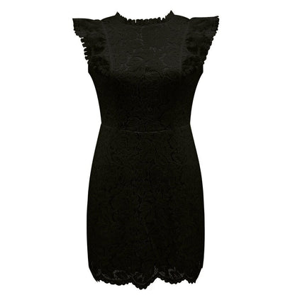 Dress for women – Slim fit lace – Mini length – High neck – Short sleeves