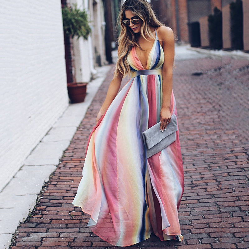 Women's Maxi Dress – Sleeveless – Deep V-Neck – Loose Fit – Light and Breathable
