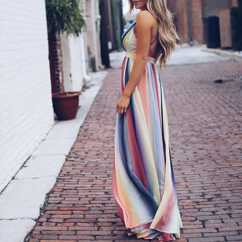 Women's Maxi Dress – Sleeveless – Deep V-Neck – Loose Fit – Light and Breathable