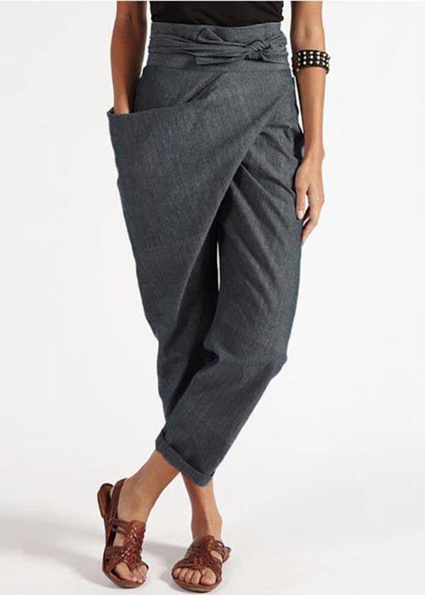Women's Harem Pants – Asymmetric Cut – High Waist – Relaxed Fit – Light Cotton