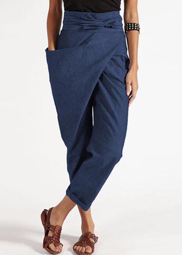 Women's Harem Pants – Asymmetric Cut – High Waist – Relaxed Fit – Light Cotton