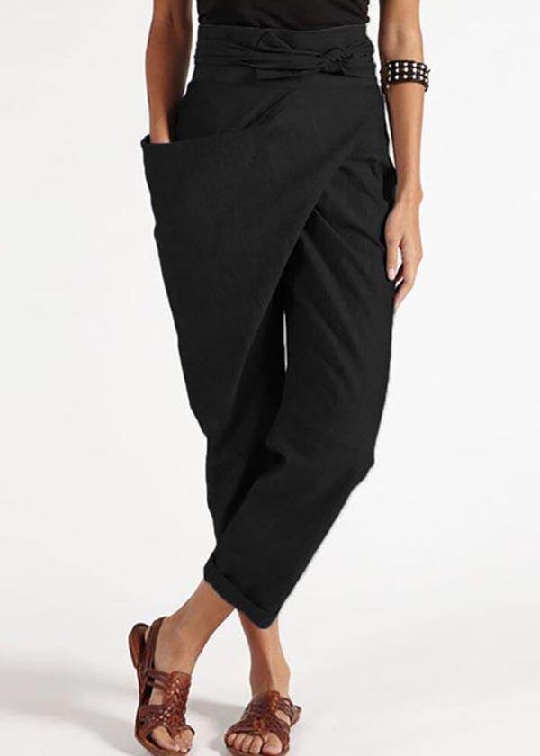 Women's Harem Pants – Asymmetric Cut – High Waist – Relaxed Fit – Light Cotton