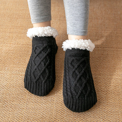 Isla Fleece-Lined Ankle Fit Slipper Socks | Cable Knit Fuzzy Cuff Slipper Socks