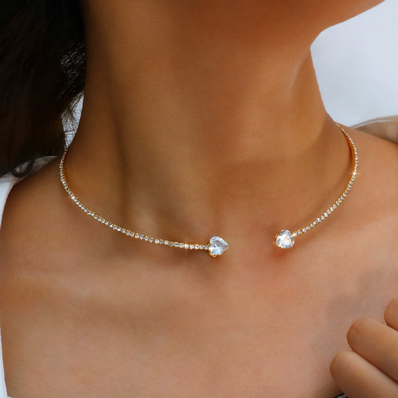 Sara Solid Choker Fit Choker Necklace | Sparkling Stones Heart Embellishment Necklace