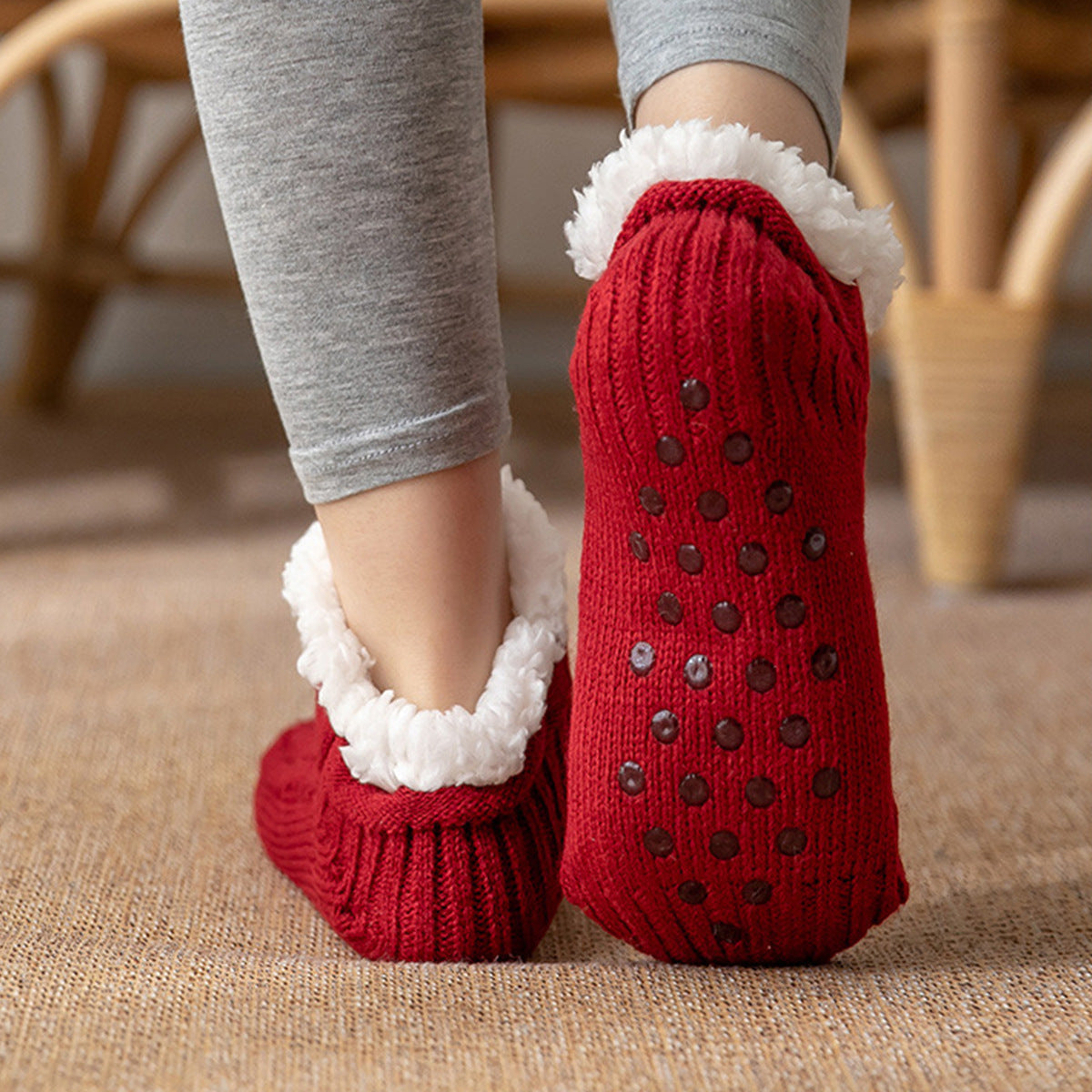 Isla Fleece-Lined Ankle Fit Slipper Socks | Cable Knit Fuzzy Cuff Slipper Socks
