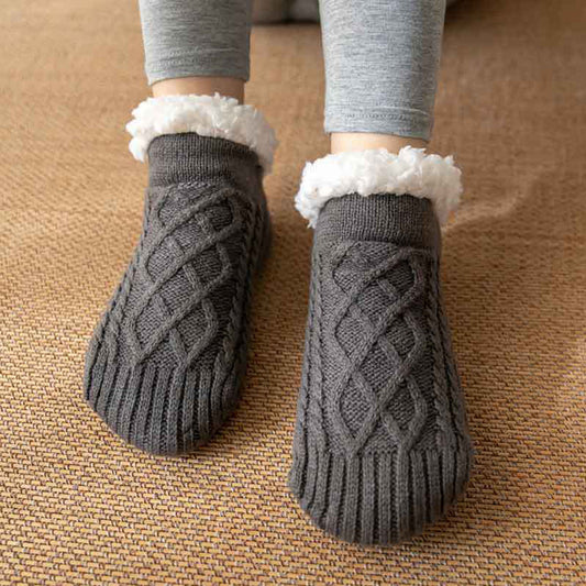 Isla Fleece-Lined Ankle Fit Slipper Socks | Cable Knit Fuzzy Cuff Slipper Socks