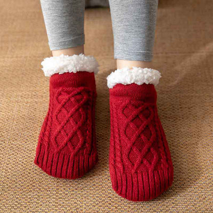 Isla Fleece-Lined Ankle Fit Slipper Socks | Cable Knit Fuzzy Cuff Slipper Socks