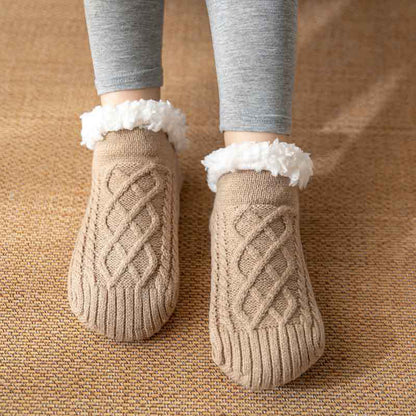 Isla Fleece-Lined Ankle Fit Slipper Socks | Cable Knit Fuzzy Cuff Slipper Socks