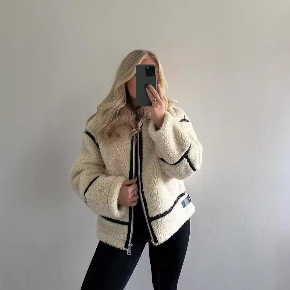 Eleanor Oversized Sherpa Bomber Jacket | Collared Zip Front Jacket