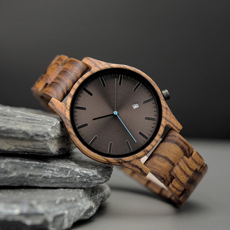 Sebastian Wooden Quartz Wristwatch | Minimalist Dial Date Window Wristwatch