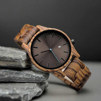 Sebastian Wooden Quartz Wristwatch | Minimalist Dial Date Window Wristwatch
