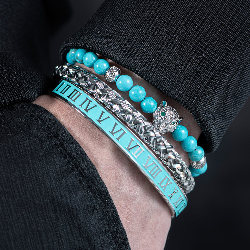 Benjamin Two-Piece Set | Beaded Panther Charm Braided Cuff Bracelet Set