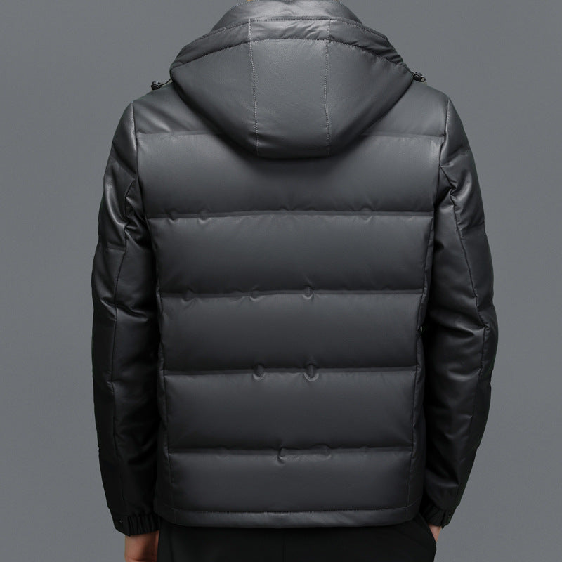 Luca Leather Hooded Puffer Jacket | Quilted Zipper Closure Jacket