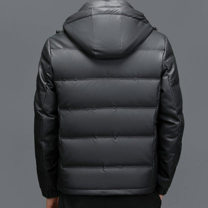 Luca Leather Hooded Puffer Jacket | Quilted Zipper Closure Jacket