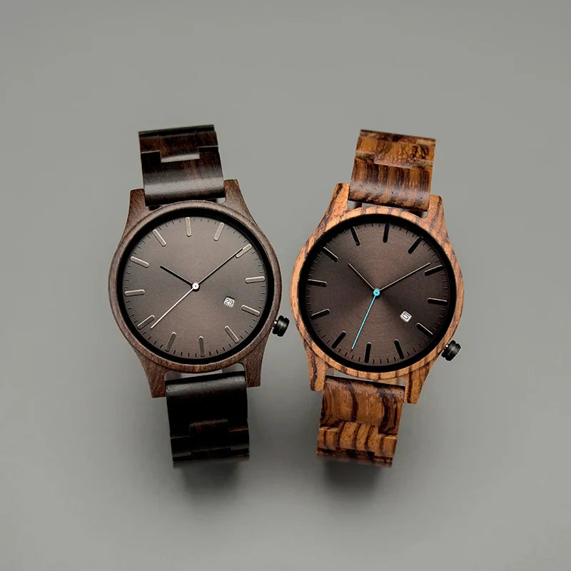 Sebastian Wooden Quartz Wristwatch | Minimalist Dial Date Window Wristwatch
