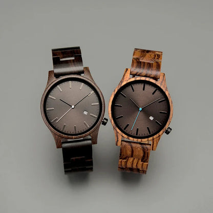 Sebastian Wooden Quartz Wristwatch | Minimalist Dial Date Window Wristwatch