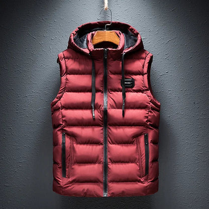 Men’s Puffer Vest - Quilted - Regular Fit - Hooded Stand Collar - Zipper Front