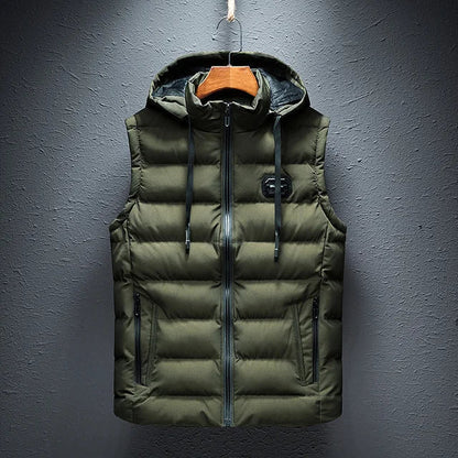Men’s Puffer Vest - Quilted - Regular Fit - Hooded Stand Collar - Zipper Front