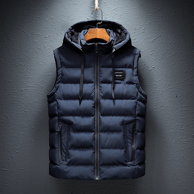 Men’s Puffer Vest - Quilted - Regular Fit - Hooded Stand Collar - Zipper Front