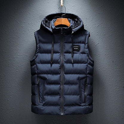 Men’s Puffer Vest - Quilted - Regular Fit - Hooded Stand Collar - Zipper Front