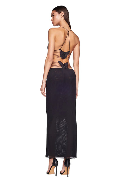 Women's Maxi Dress – Sleeveless – Open Back with Butterfly Details – Slim Fit