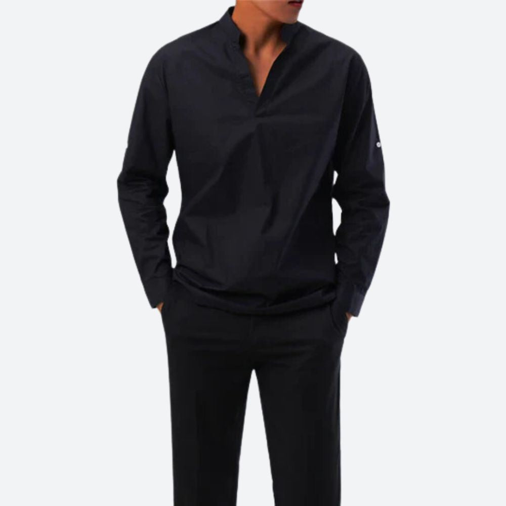 Men's Shirt with Long Sleeves – Relaxed Fit – Light and Breathable – V-Neck without Collar