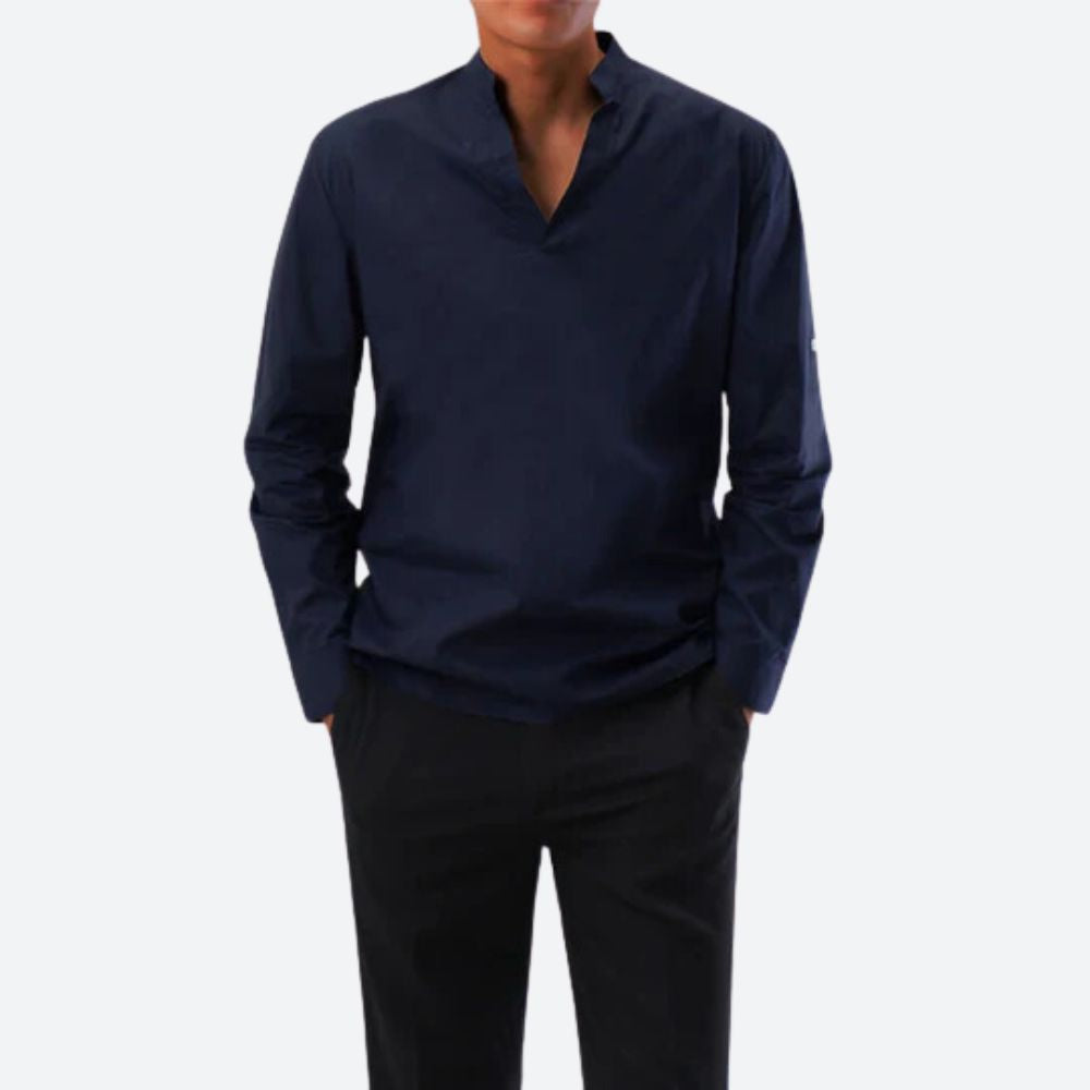 Men's Shirt with Long Sleeves – Relaxed Fit – Light and Breathable – V-Neck without Collar